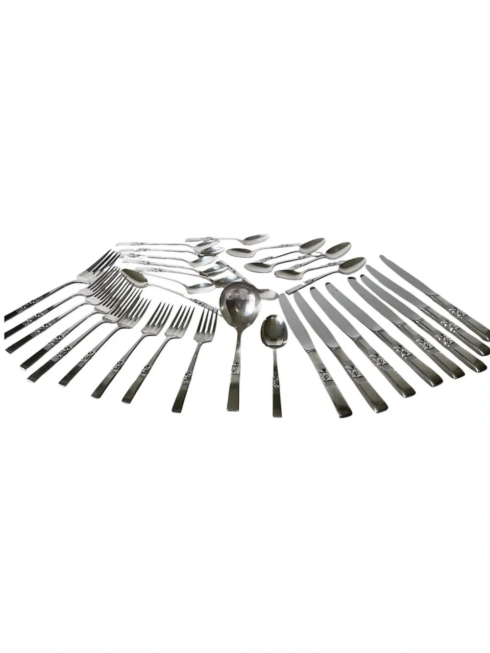 VTG Oneida Community Plate Flatware 34 Pcs Morning Star Pattern MCM Cutout 3D